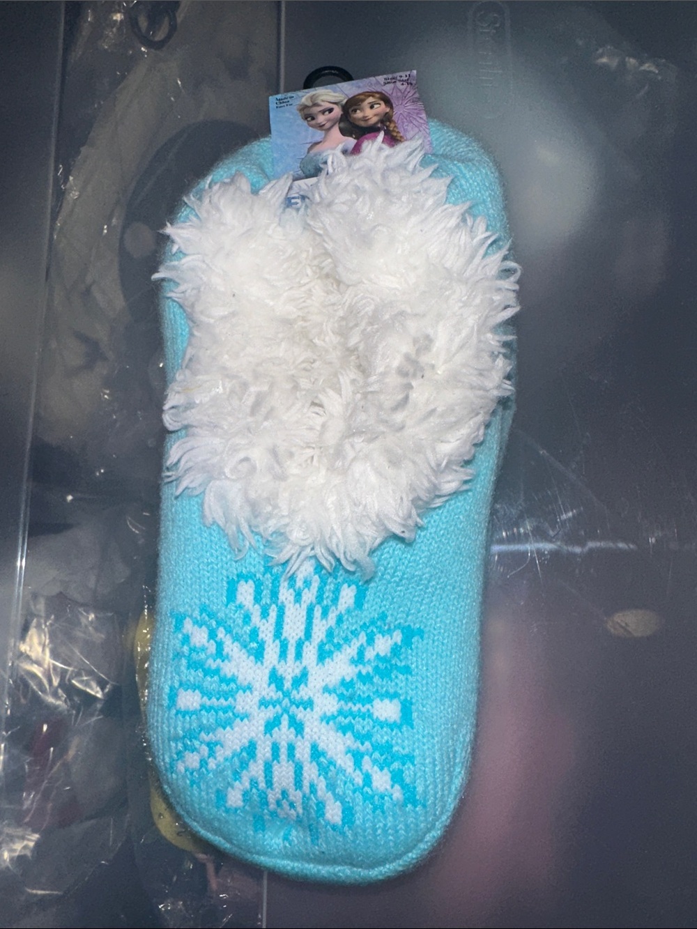 Disneys Frozen Light Blue Snowflake Plush Cuff Slipper Socks